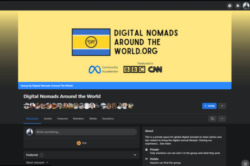 Screenshot of a digital nomads Facebook group
