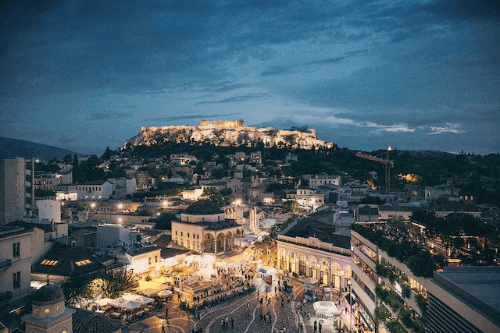 Drone shot of Greek city