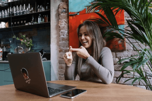 Woman talking to her family online