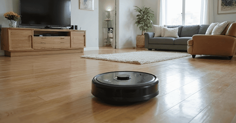 15 Quietest Robot Vacuums: Top Noiseless Picks 2025 56 a robot vacuum cleaner on a wood floor in a living room