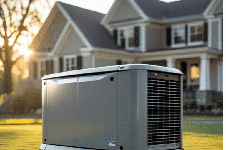 The Quietest Whole House Generators for 2025 1 a quiet whole house generator in front of a house