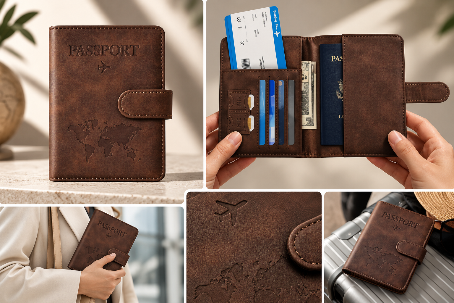 Eoehro Passport Holder compact zippered wallet