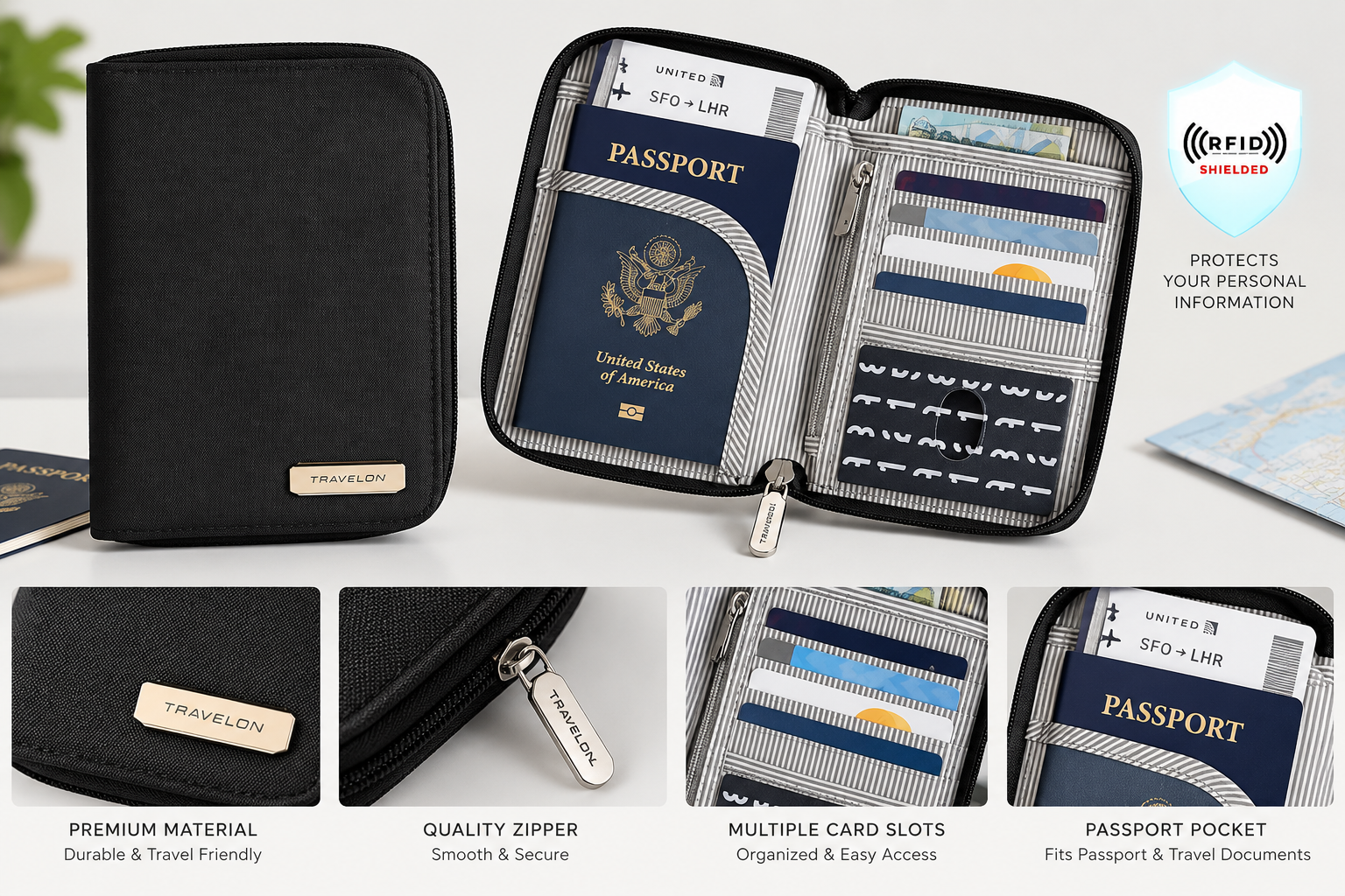 Travelon RFID Blocking Passport Zip Wallet